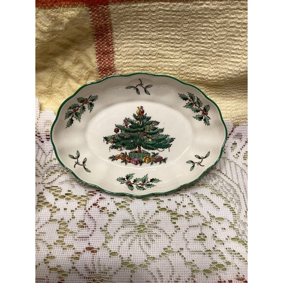 Spode England Christmas Tree Small Oval Platter & Coffee Cup with Coaster - Picture 6 of 12